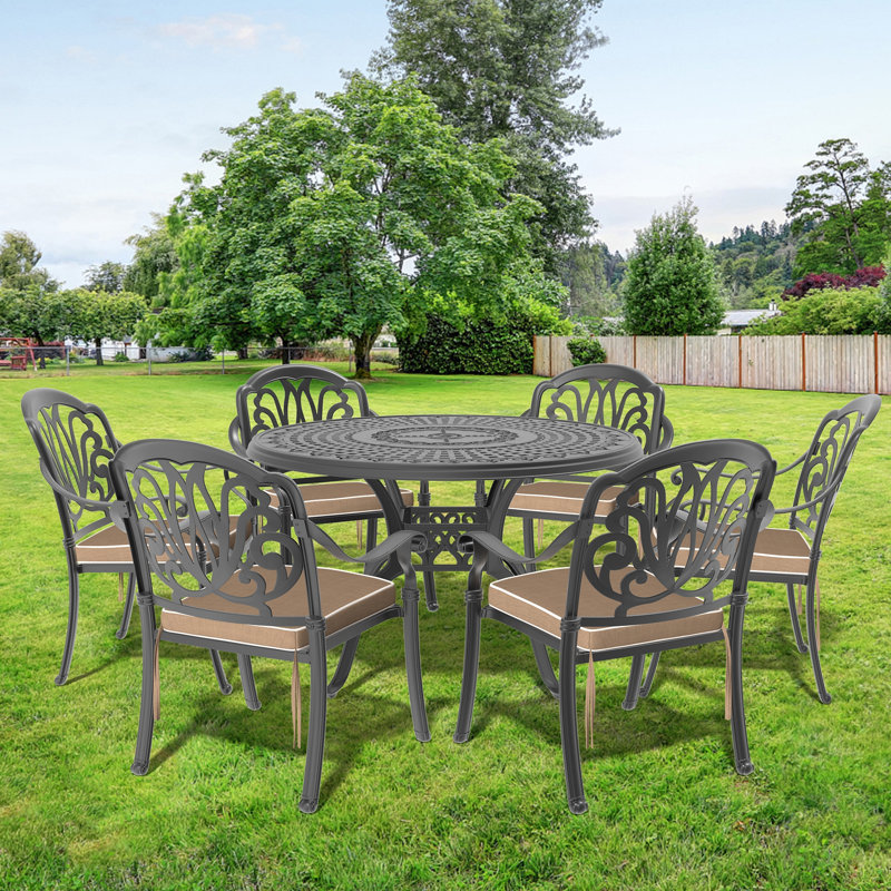 Mobilier de patio en fonte d'aluminium avec structure et coussins de siège, 6