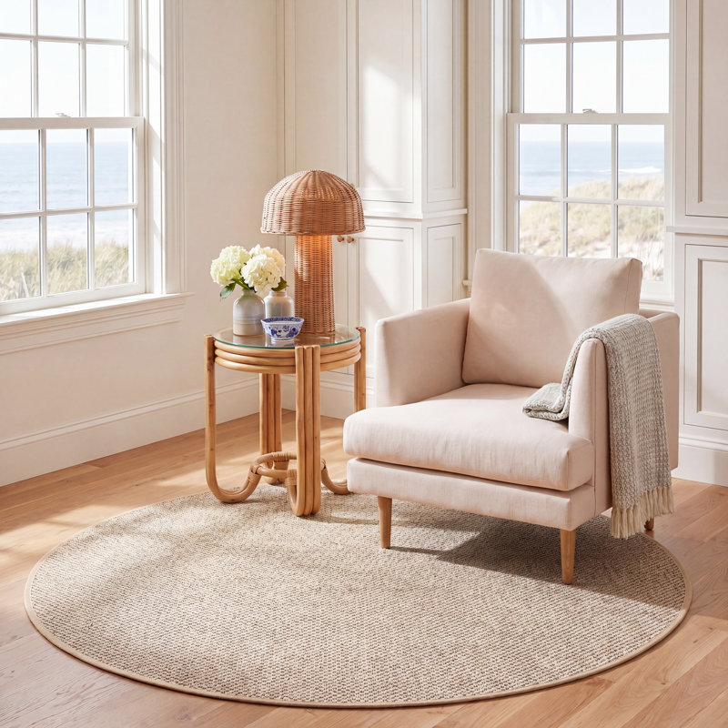 Chaim Natural Fiber Sisal Pile Solid Color Rug, Round 6'