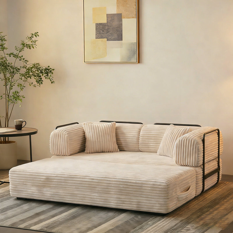 Canapé-lit convertible à compression avec support pour dossier et accoudoirs - Canapé-lit futon en velours côtelé confortable, canapé-lit modulaire désossé pour salon, sans assemblage requis