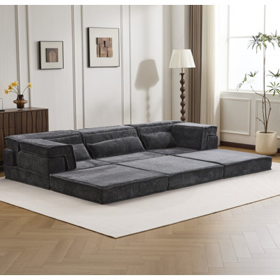 Canapé à compression, canapé convertible au sol, canapé modulaire désossé bricolage, aucun assemblage requis, tissu polaire circulaire, surdimensionné à 3 places avec 3 coussins, gris foncé