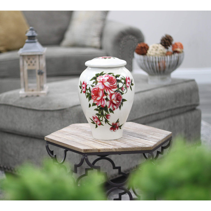 Astoria Grand Cremation Urn for Human Ashes for Adults, Funeral Burial Handcrafted Decorative Urns with Velvet Bag for Easy Preservation and Portability (Roses)