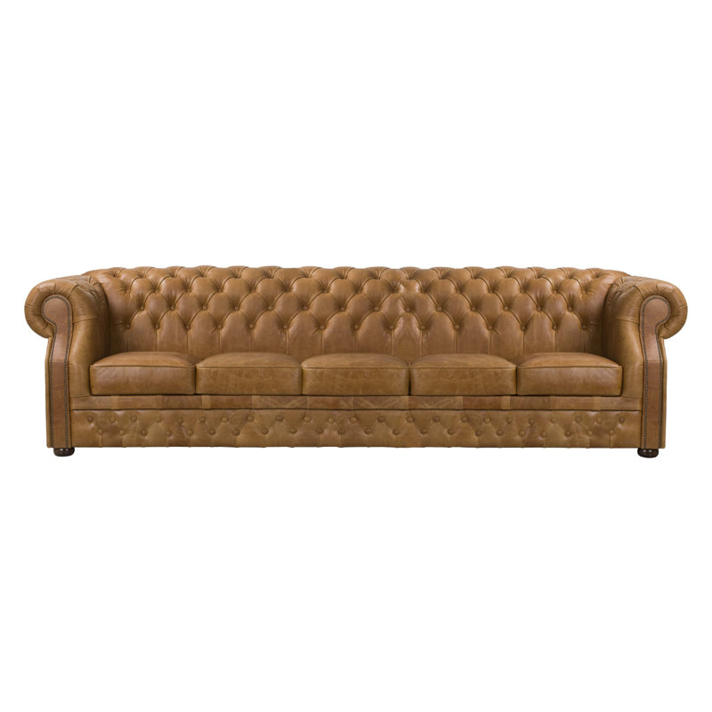Tanesia 4 Seater Genuine Leather Sofa, Caramel, 80cm H x 295cm W x 90cm D
