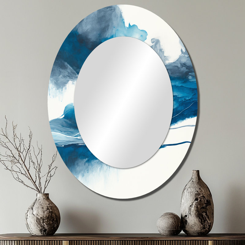Through The Sapphire Blue Clouds V - Large Oval Wall Mirror On Metal, 40" x 30"