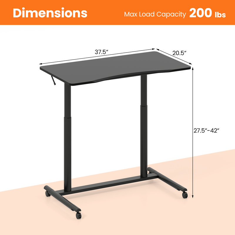 Caisyn Adjustable Height Steel Standing Desk, Black/Matte Black
