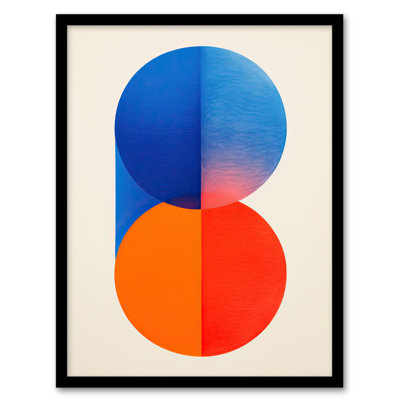 Tangerine Blue Abstract Minimalist Moonrise Sunset Circles 1 Piece Single Picture Frame Wall Art