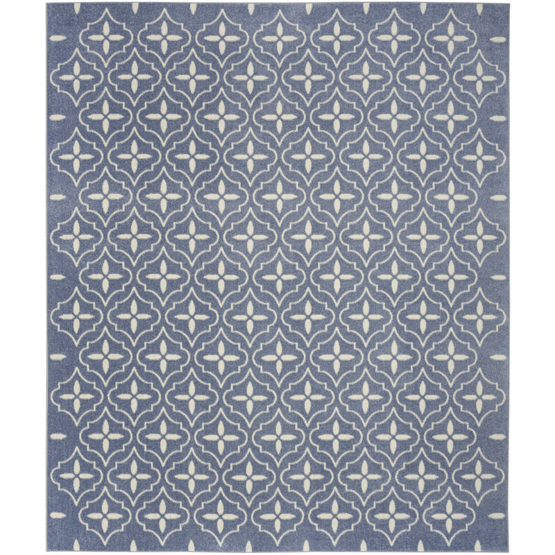 Nourison Essentials Blue/Ivory Indoor/Outdoor Area Rug, Rectangle 4' x 6'