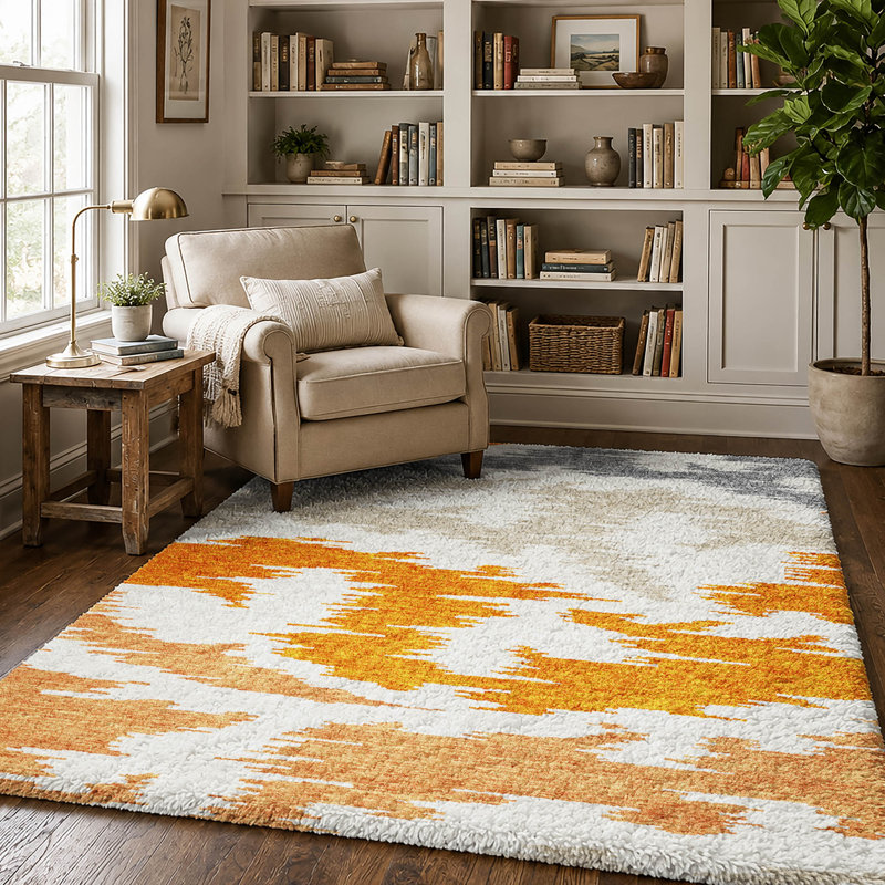 Tapis Dream Shag ADS746 abstrait, lavable à la machine de qualité supérieure, Orange, 8' x 10'