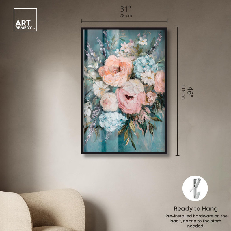 Décoration murale florale pastel «Bloom I» par Art Remedy, H 46 po x l 31 po, Noir