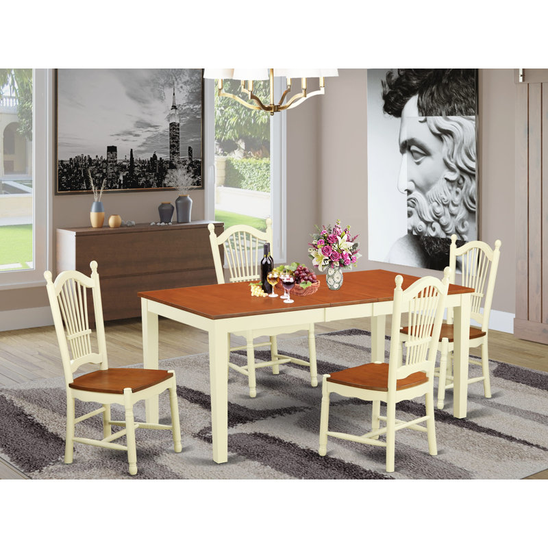 Ensemble de table de salle à manger 5 pièces pour 4 personnes comprenant une table de salle à manger rectangulaire avec rallonge papillon et 4 chaises de salle à manger, babeurre et cerise