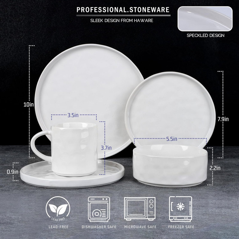 Tristyn 16 Piece Stoneware Dinnerware Set - Service for 4, Pearl White