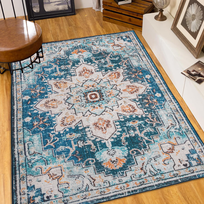 Vintage Area Rug, Non-Slip Washable Rug, For Living Room Kitchen Bedroom Living Room, Rectangle 7'11.67" x 10'0.08"