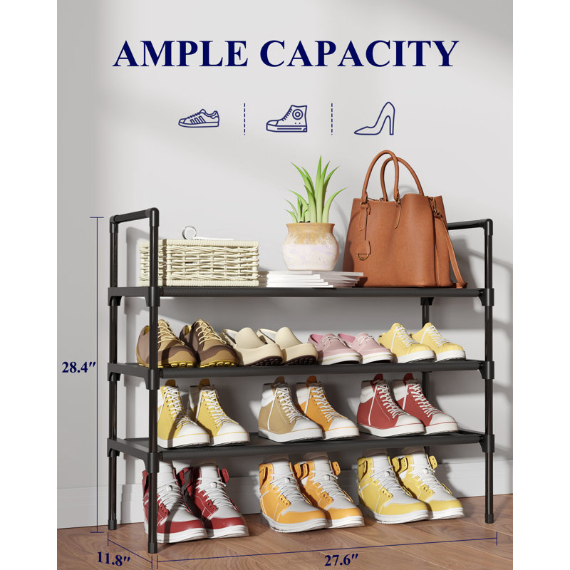 Shoe Rack - 3-Tier Shoe Organizer, Shoe Rack for Closet, Entryway, Bedroom, Easy- Assembly Storage Shelf with Side Handles, 27.6" Wide - 3 Tiers, Black
