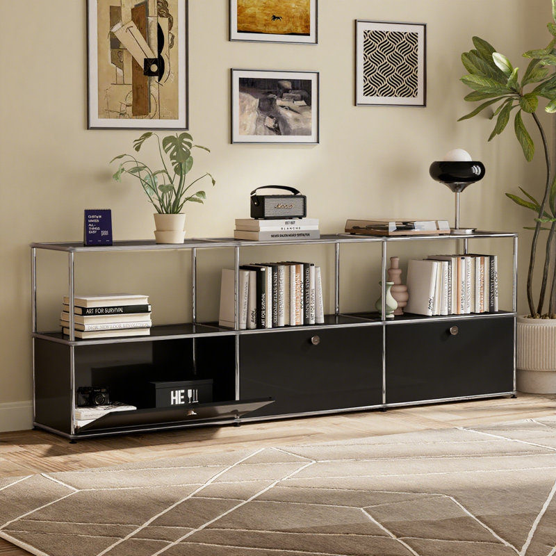 Modular Steel Accent Storage Cabinet With Adjustable Shelves, Black