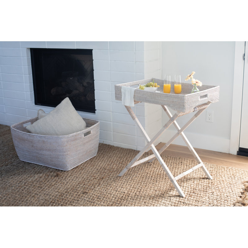 Artifacts Rattan Tray Top End Table, White Wash