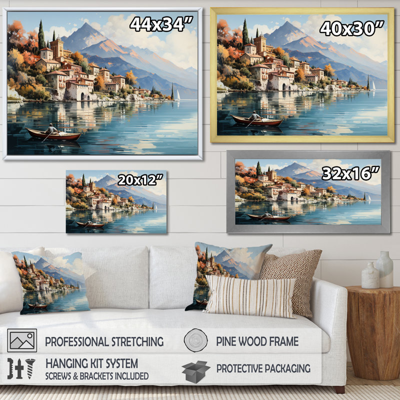 Italie, art mural sur toile, impression de voyage sur le lac de Côme - Italie sur le lac de Côme, Toile tendue