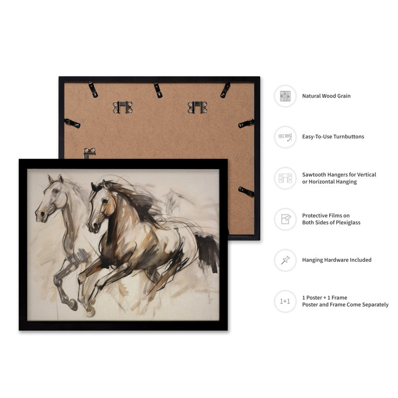 Croquis de chevaux qui courent, Black Framed, Poster, 24"H x 32"W