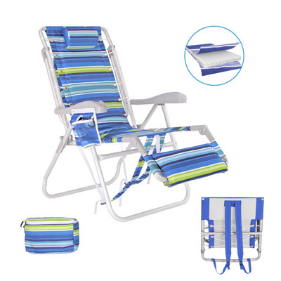 Chaise de plage rembourrée ultime pour adultes avec repose-pieds et sac isotherme Ultimate | Allongez-vous à plat, 5 positions inclinables | Sac isotherme amovible amovible | Capacité de poids de 300 lb