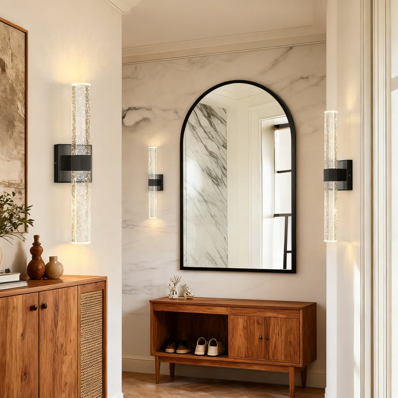 Applique murale moderne à DEL noire avec abat-jour en cristal 3000K lumière chaude câblée pour meuble-lavabo pour salle de bain salon chambre à coucher