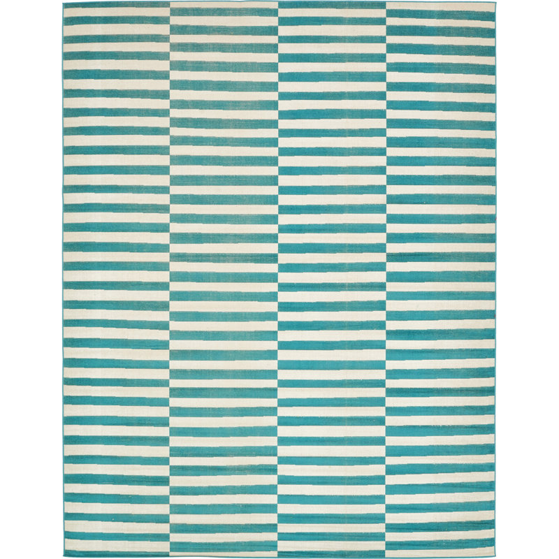 Tapis sarcelle / crème Arzilla, Rectangle 10 pi x 13 pi 1 po