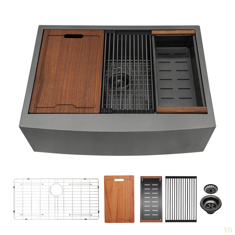 Évier de cuisine 33 x 22 x 10 po à tablier simple en acier inoxydable avec poste de travail