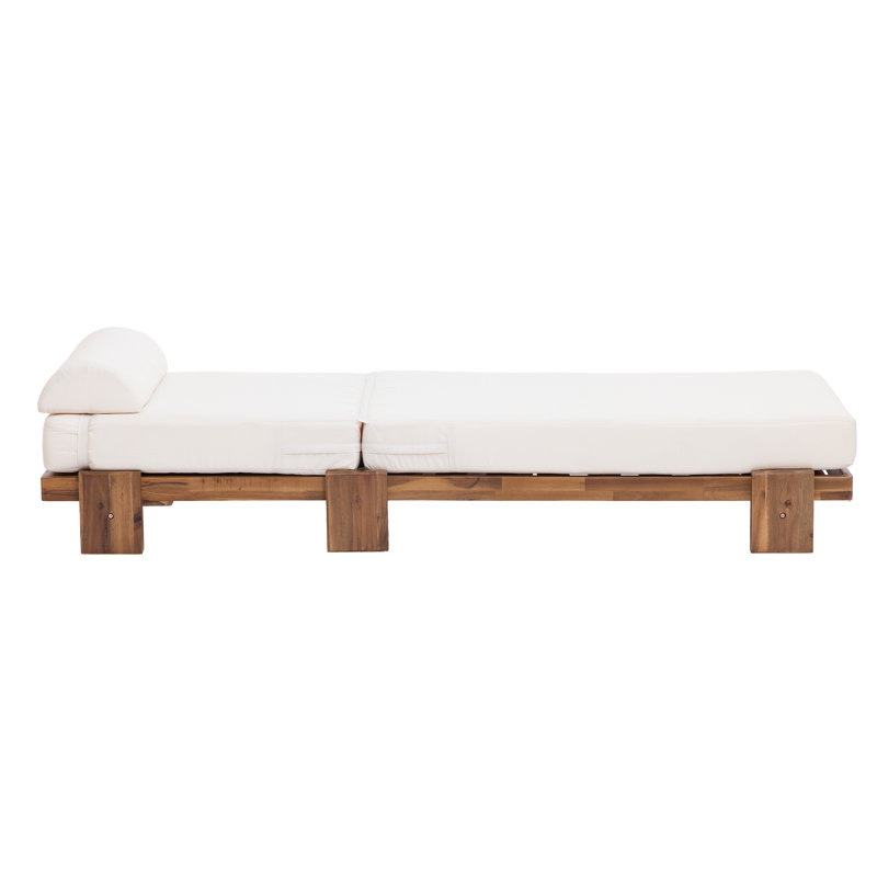 78.8'' Outdoor Patio Chaise Lounge Chair, Acacia Wood Adjustable Recliner With Headrest And Retractable Side Tray,  For Terrace, Poolside, Garden, And Beach