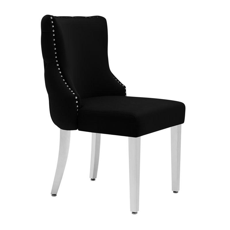 Fujiye 18.5'' H Tufted Velvet Upholstered Side Chair, Black