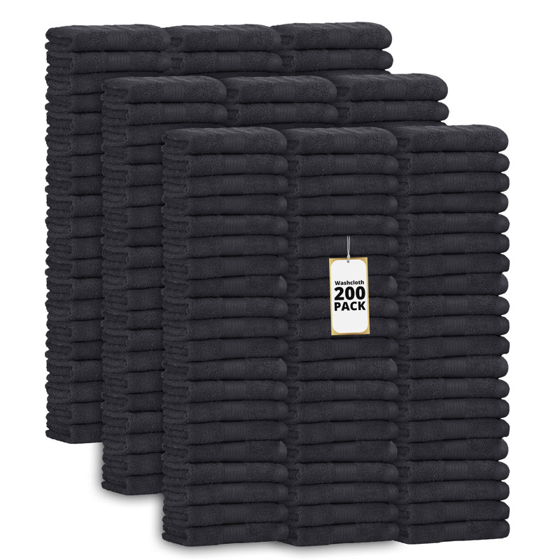 100% Cotton 600 GSM Washcloths 12 X 12 Inch Soft Absorbent, Quick Drying, Gray, Washcloths- 200 Pack