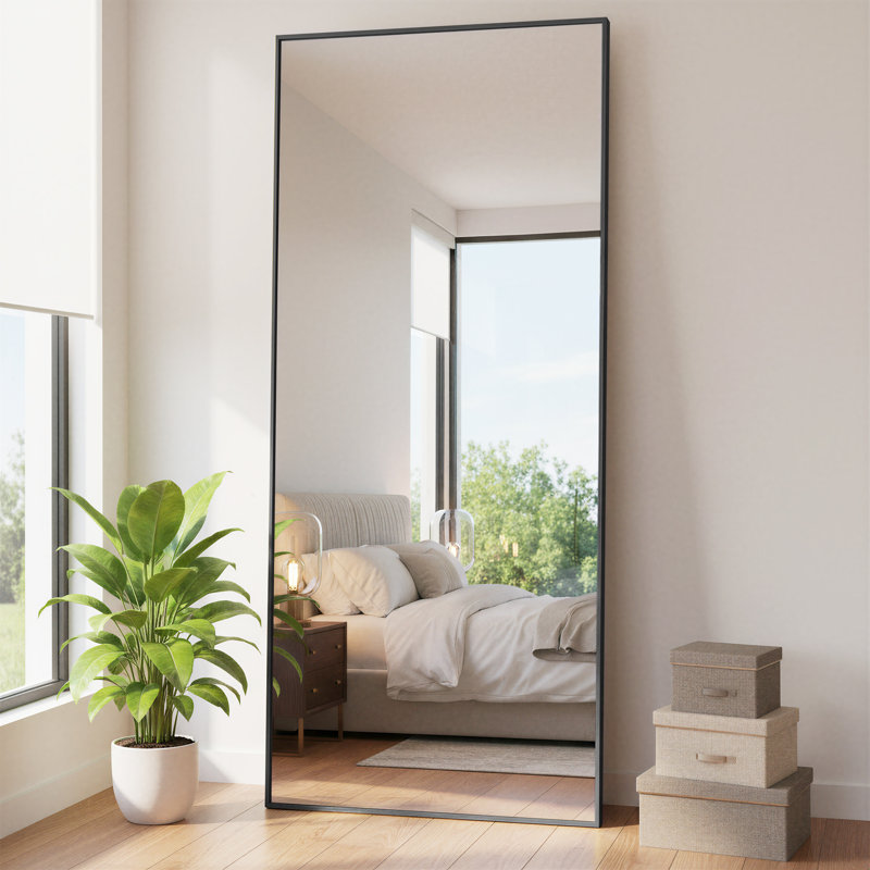 Miroir mural rectangulaire en aluminium avec support, 79 po x 32 po, Noir