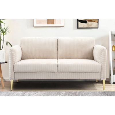 Velours côtelé moderne avec coussins rembourrés de 5,5 po d'épaisseur, structure en bois d'ingénierie massif, convient aux espaces de vie compacts, couleur beige, matériau principal, coussins épais de 59,94 po et bras à profil bas