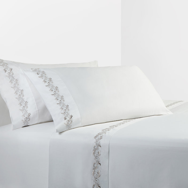 Ensemble de draps 300 fils Scroll, Grand, Blanc