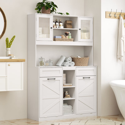 Tall Tilt-out Double Laundry Hamper Cabinet With 2x11-gallon Hidden Laundry Basket, Tilt Out Trash Bin Cabinet With Fluted Glass Doors by Hokku Designs