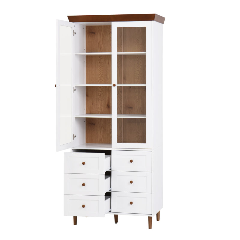 Grande armoire de rangement blanche avec garde-manger haut avec tablettes réglables et portes carrées en verre