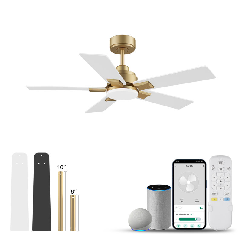 Ventilateur de plafond intérieur / extérieur de 42 po à 5 pales avec lumière DEL, télécommande et commande vocale via Alexa, à intensité variable