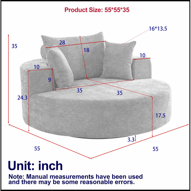 55 po L 55 po Chenille simple chaise pivotante à 360 degrés pour le salon, etc., Beige