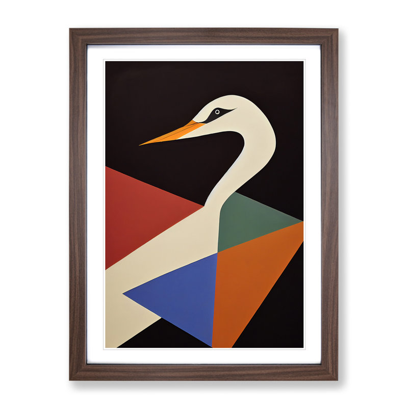 XV1022-4375X Swan In Abstract No.3 - Single Picture Frame Print, 34cm H x 25cm W x 2cm D, Walnut