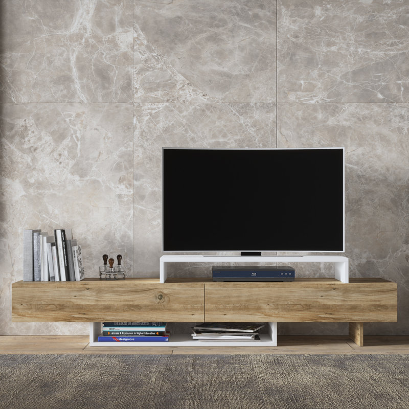 Dessein Minimalist TV Stand for TVs Up to 65" – Modern Media Console with Storage, Brown/White