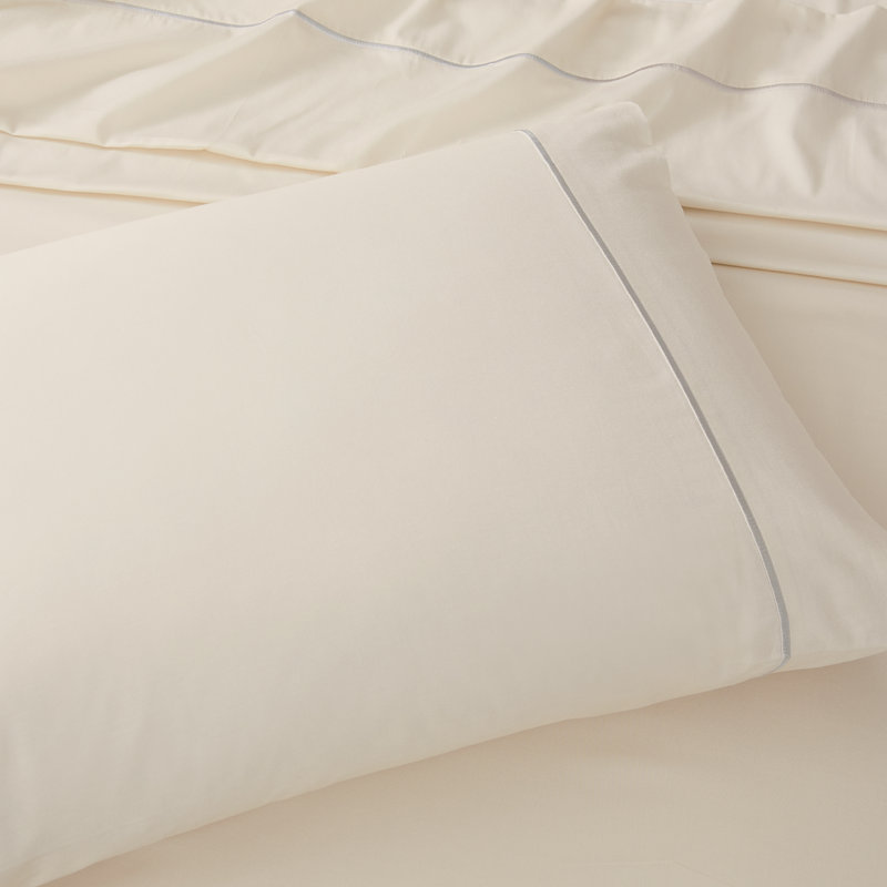 Linear Cotton Sheets Cream 4 Piece Set Queen, Queen Sheet Set, Cream