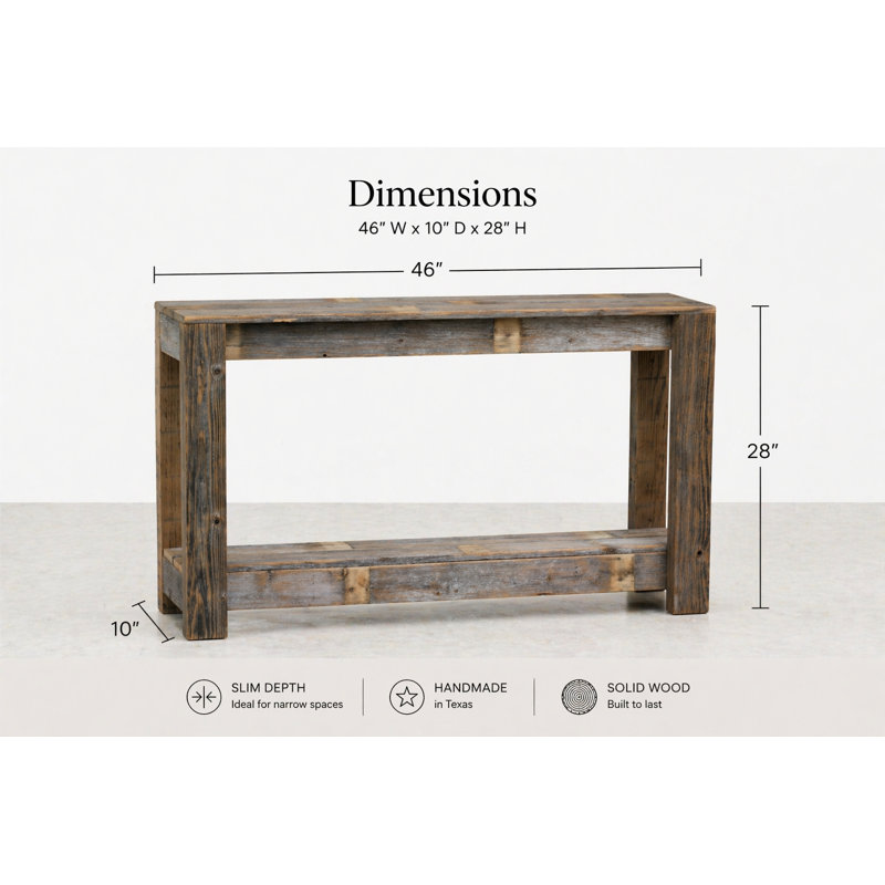 46" Reclaimed Wood Console Table with Shelf | Narrow Entryway Sofa Table | Handmade Solid Wood Accent Table, Natural