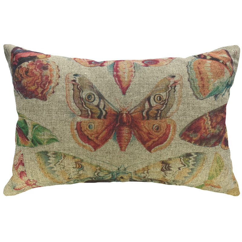  Butterfly Pattern Linen Lumbar Pillow