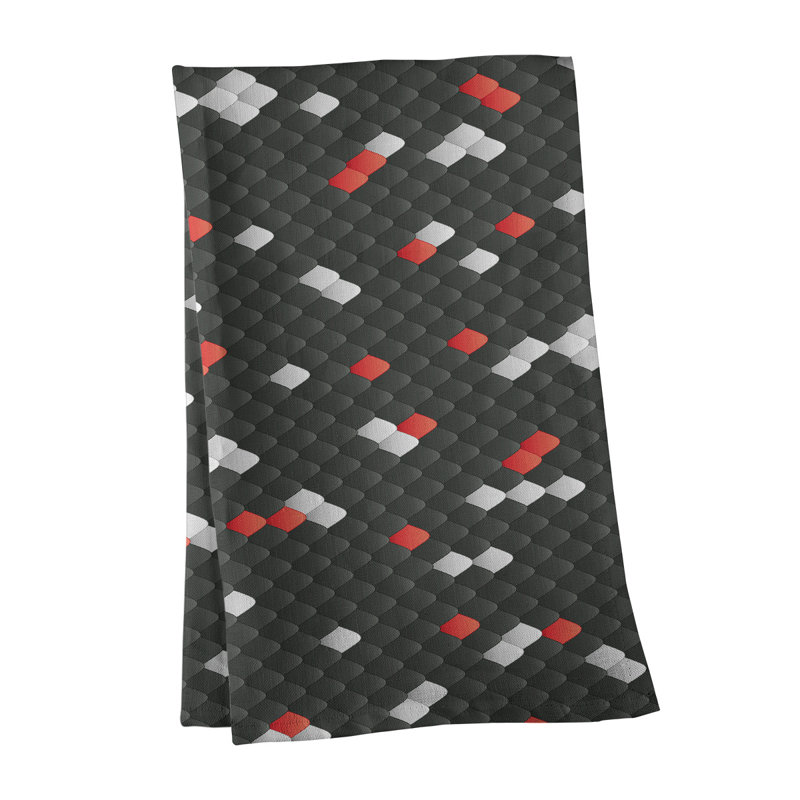 Serviette de thé à échelles serpent, Noir / Rouge, Sergé de coton