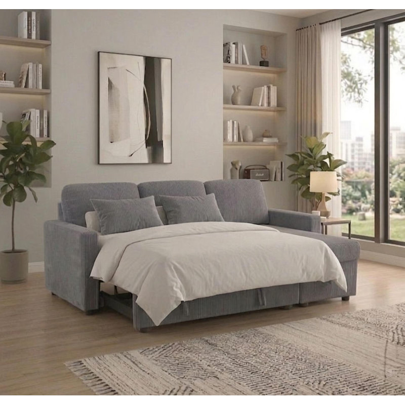 Tom  Grey Convertible Sectional Sofa Bed