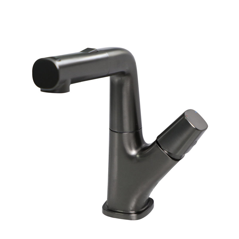 Robinet de lavabo de salle de bain escamotable avec trois modes d'eau, Bronze industriel-noir