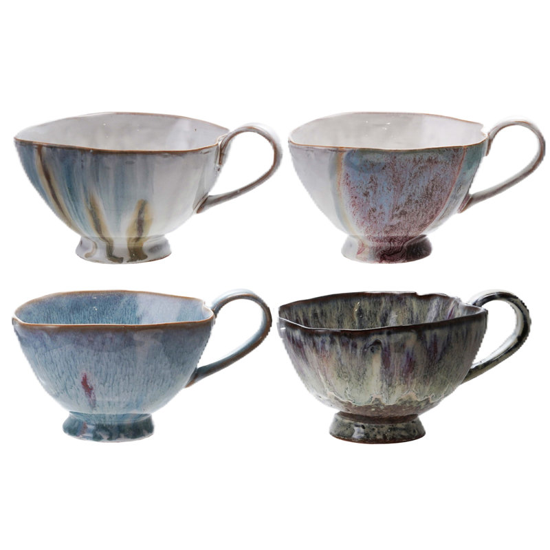 4-Piece Stoneware Footed Mug With Reactive Glaze