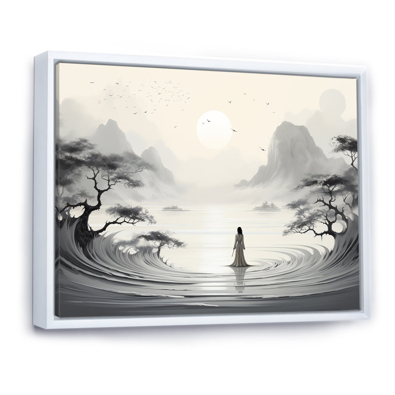 " Zen Garden ", 16" H x 32" W x 1" D, White Floater Framed