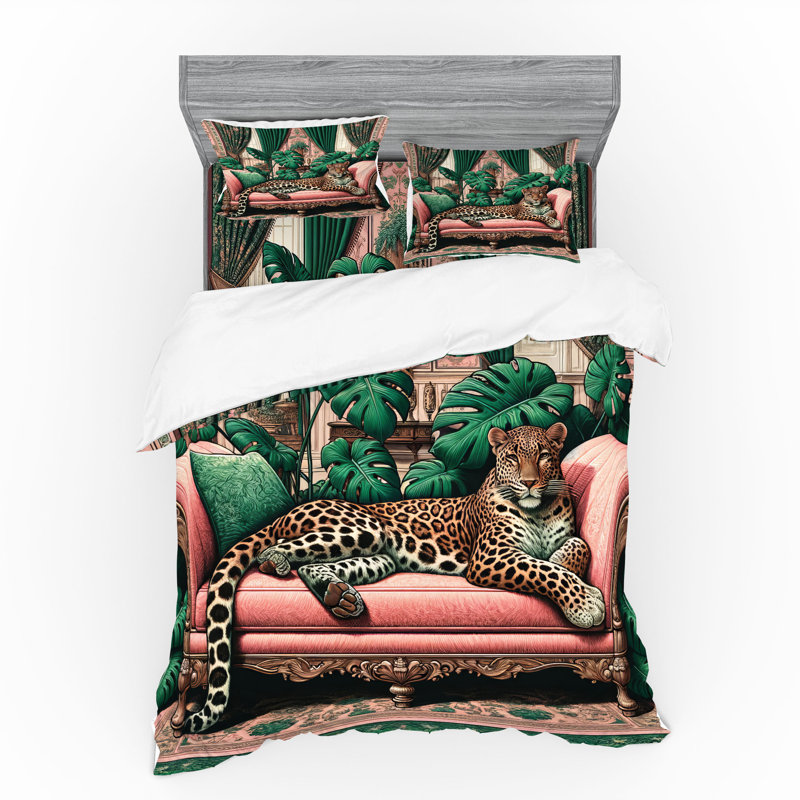 Ensemble de literie léopard Ambesonne et rose et vert jade, King Duvet Cover + 3 Additional Pieces
