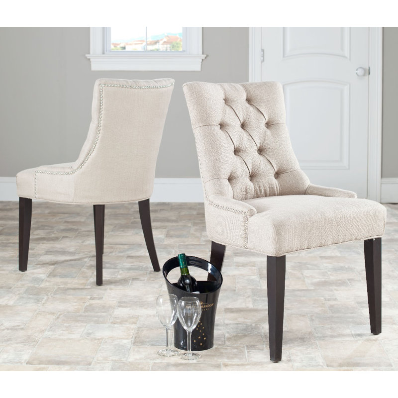 Baumgarten 49.53cm H Tufted Upholstered Parsons Chair, Beige, Espresso
