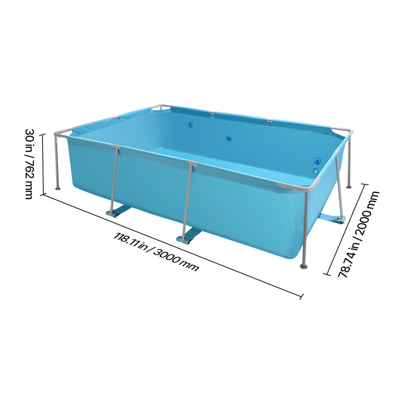 Piscine rectangulaire hors-sol à structure rectangulaire en acier 118 x 78 x 30 po avec doublure en PVC, grande piscine familiale, bleu