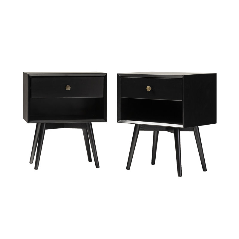 Tables de chevet Akshan Mid-Century Modern, Noir