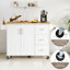Îlot de cuisine blanc à roulettes avec armoire de rangement et comptoir à abattants pour un espace efficace-2144011081