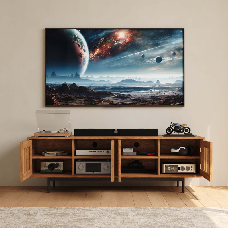 Aeolus Mid-Century Modern TV Stand, Pre-Assembly, 21.26"H x 70.87"L x 18.89"W, Brown